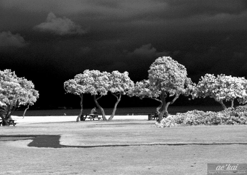 Infrared photo of Old Airport Beach in Hawaii