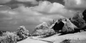 An infrared picture of a farm at Lake Greifensee, Switzerland