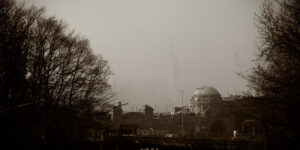 Hamburg harbor in the fog