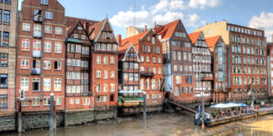 Daichstrasse adjacent to Nikolaifleet in old town part of Hamburg