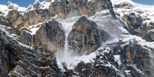 Small avalanche at snowy Mount Wiggis, Glarus, Switzerland