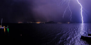 Lightning over the lake in Lago Maggiore, Italy
