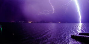 Lightning over the lake in Lago Maggiore, Italy