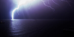 Lightning over the lake in Lago Maggiore, Italy