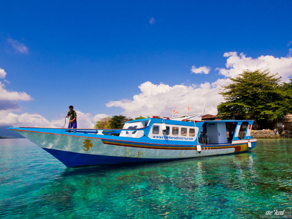 dive boat of Celebes Dives on Siladen Island, Indonesia
