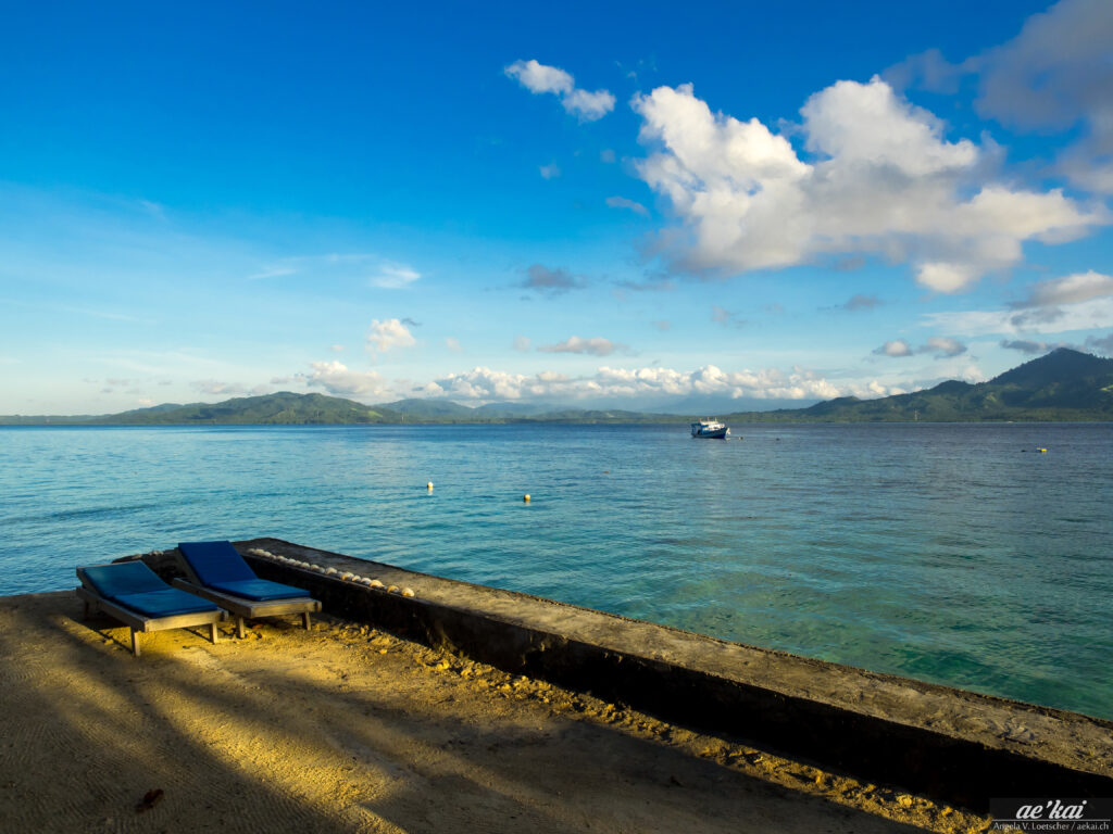 Beautiful view over bay; North Sulawesi and North of Manado Bay; Onong Resort;Siladen Island; Indonesia.