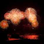 Orange-yellow fireworks; Züri fest; tri-annual city festival of Zurich, large firework